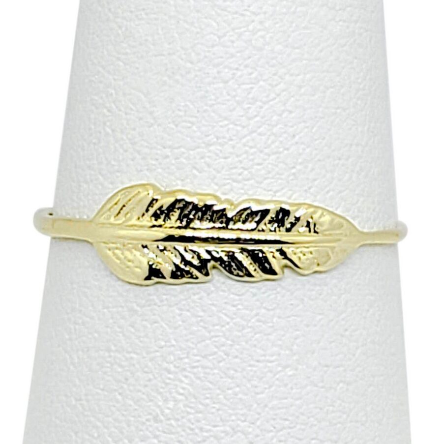 Solid 10K Yellow Gold Feather Ring, Midi Ring, Gold Knuckle Ring