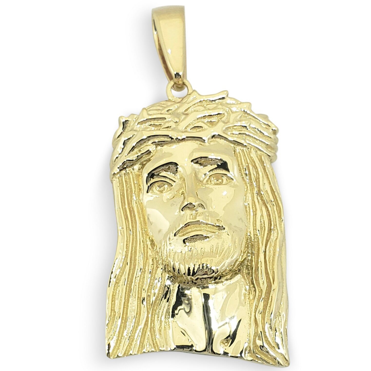Solid 14K Yellow Gold Jesus Piece Real Gold Jesus Pendant 1 1/8"