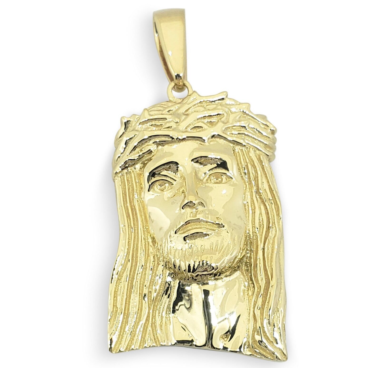 Solid 10K Yellow Gold Jesus Piece Real Gold Jesus Pendant 1 1/8"