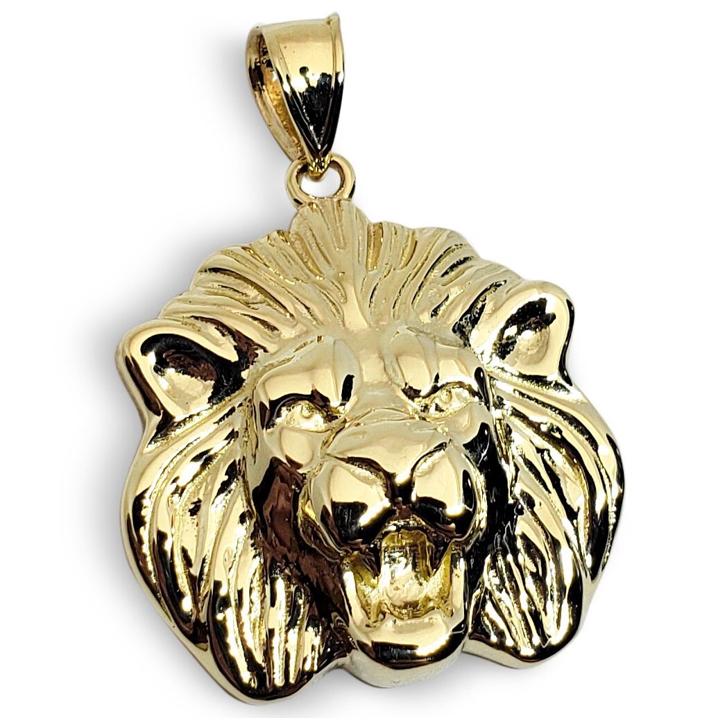 Solid 10K Yellow Gold Mens Lion Pendant Gold Lion Medal, 19mm, 3.0 grams