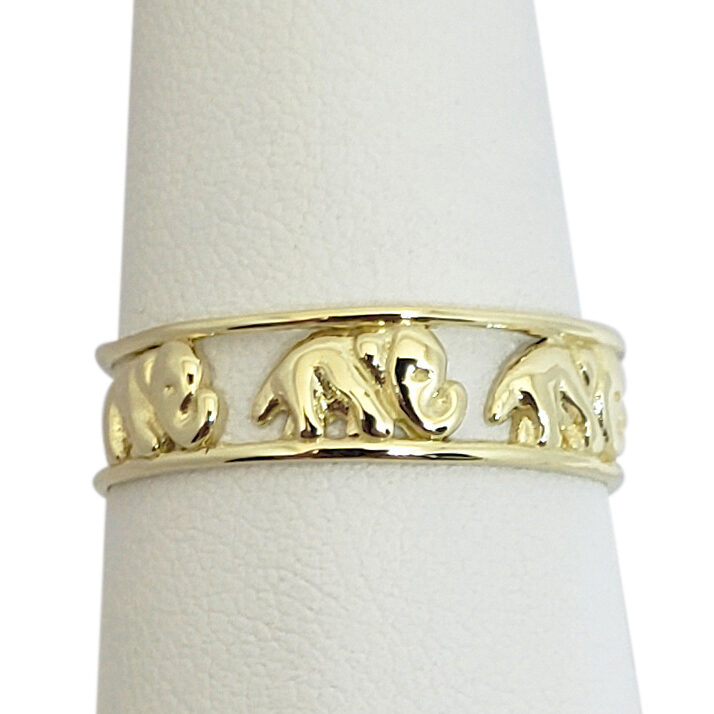 Solid 14K Yellow Gold Elephant Ring 6mm  Size 3 - 12, Lucky