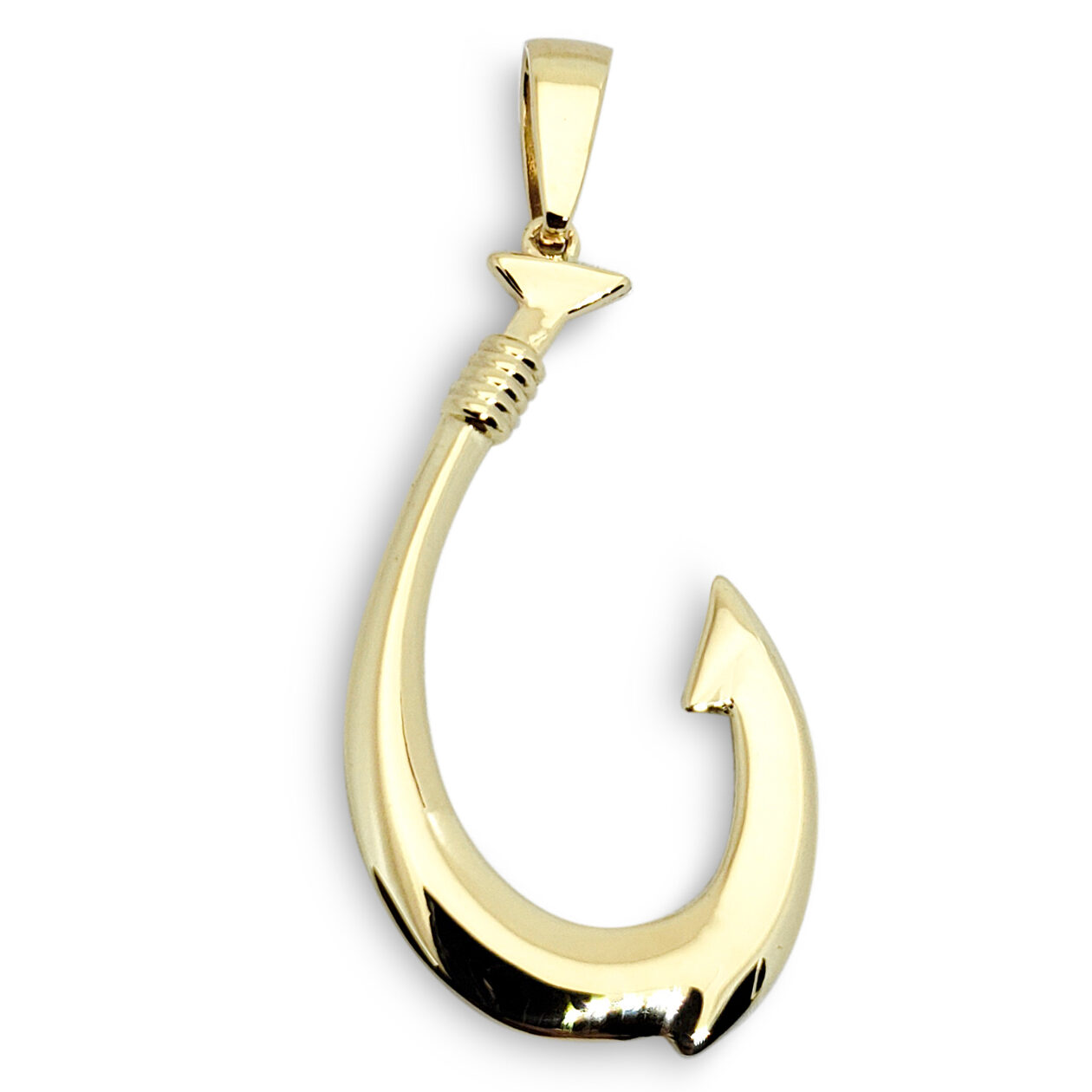 Solid 10K Yellow Gold Fish Hook Pendant, 1.75 Inch, 3.4 Grams, Hawaiian Fish Hook Jewelry, Hawaiian Makau, Hei Matau, Polynesian Pendant