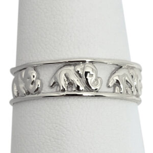 Solid 18K White Gold Elephant Ring Jewelry 6mm Size 3 - 12, Lucky Ring
