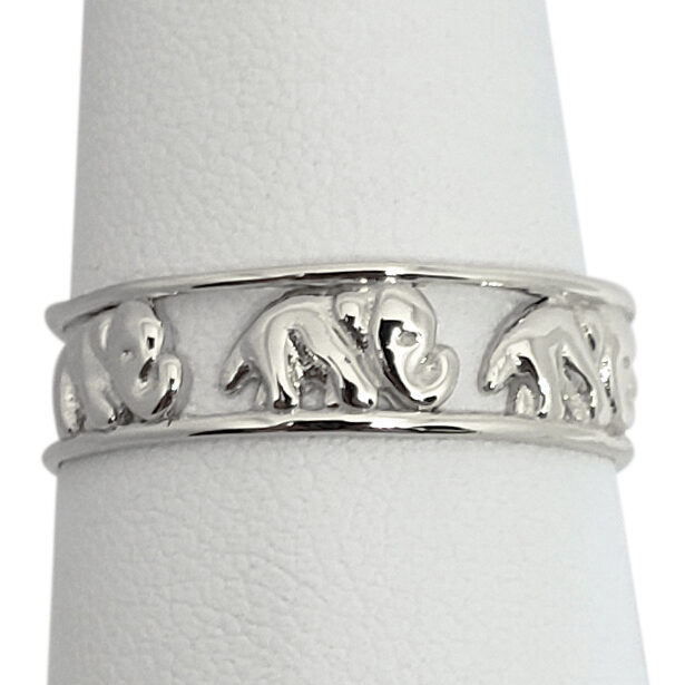 Solid 18K White Gold Elephant Ring Jewelry 6mm Size 3 - 12, Lucky Ring