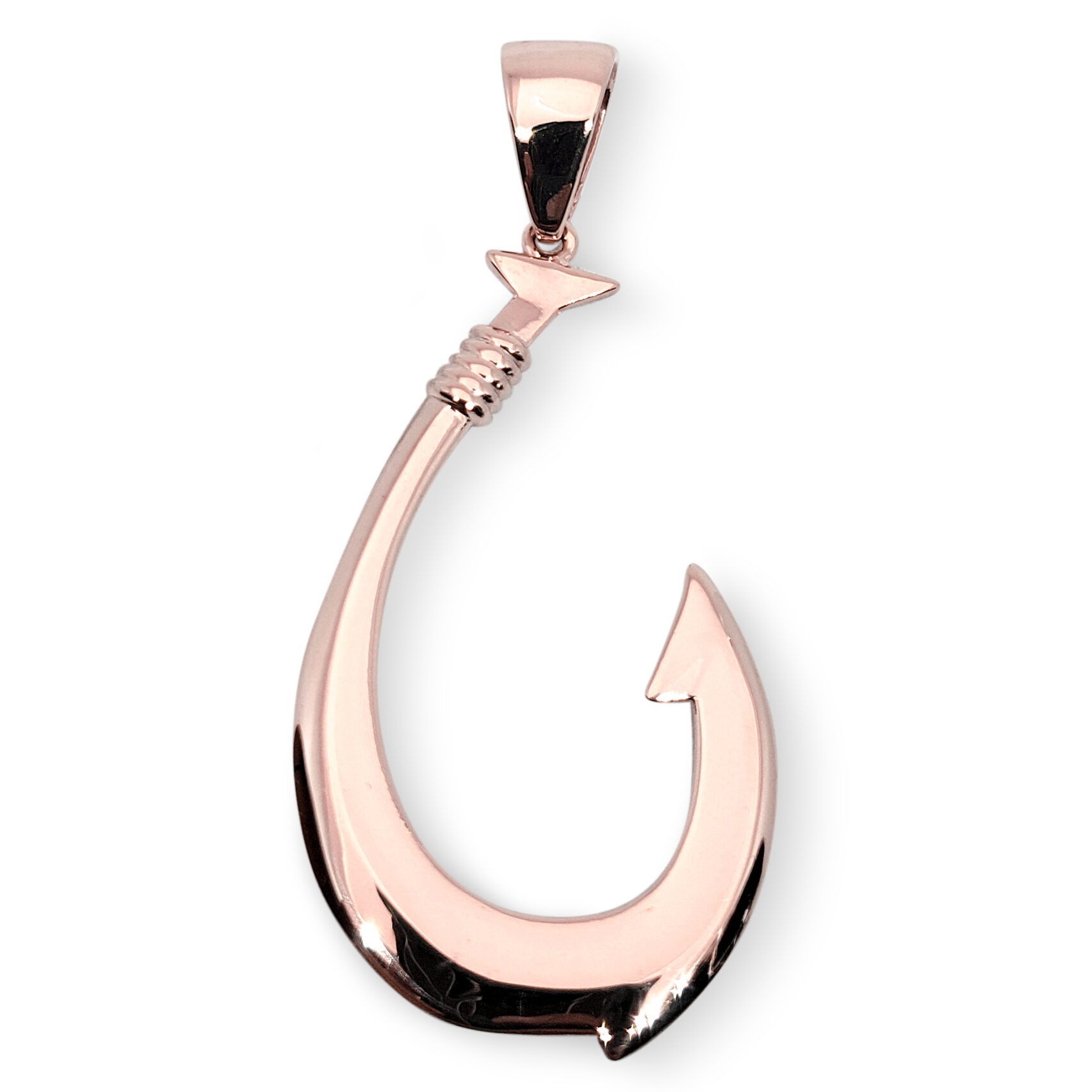 Solid 14K Rose Gold Fish Hook Pendant, 2.5 Inch, Large, Hawaiian Fish Hook Jewelry, Hawaiian Makau, Hei Matau, Polynesian Pendant