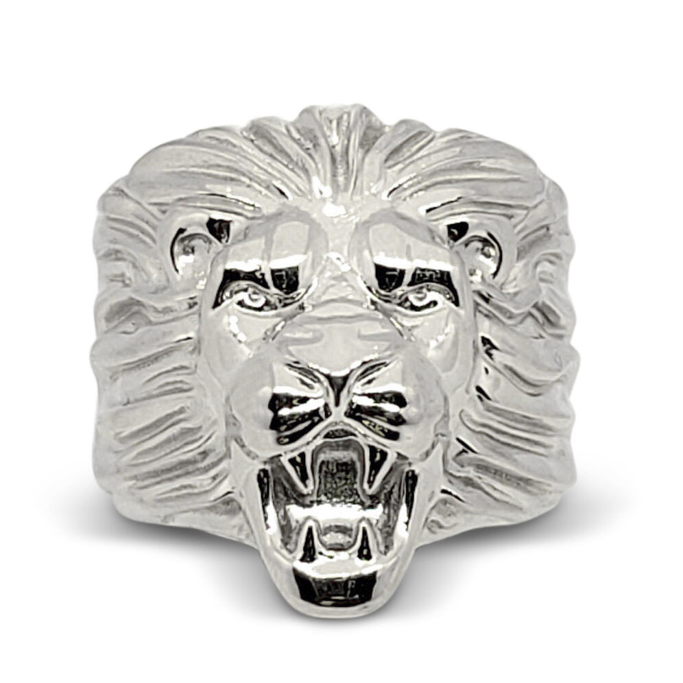 Solid 10K White Gold Mens Lion Ring XXL Heavy Size 5 - 15