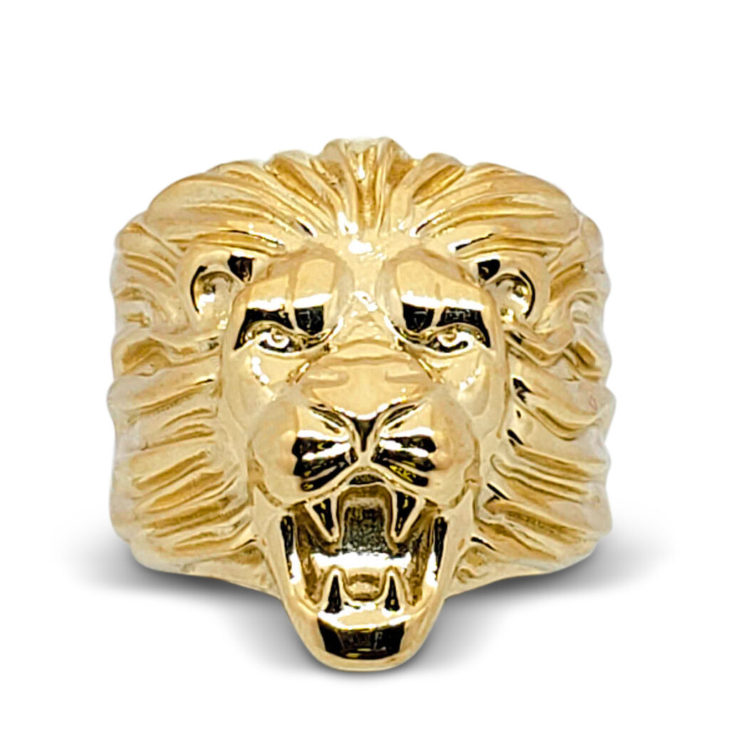 Solid 18K Yellow Gold Mens Lion Ring XXL Heavy Size 5 - 15