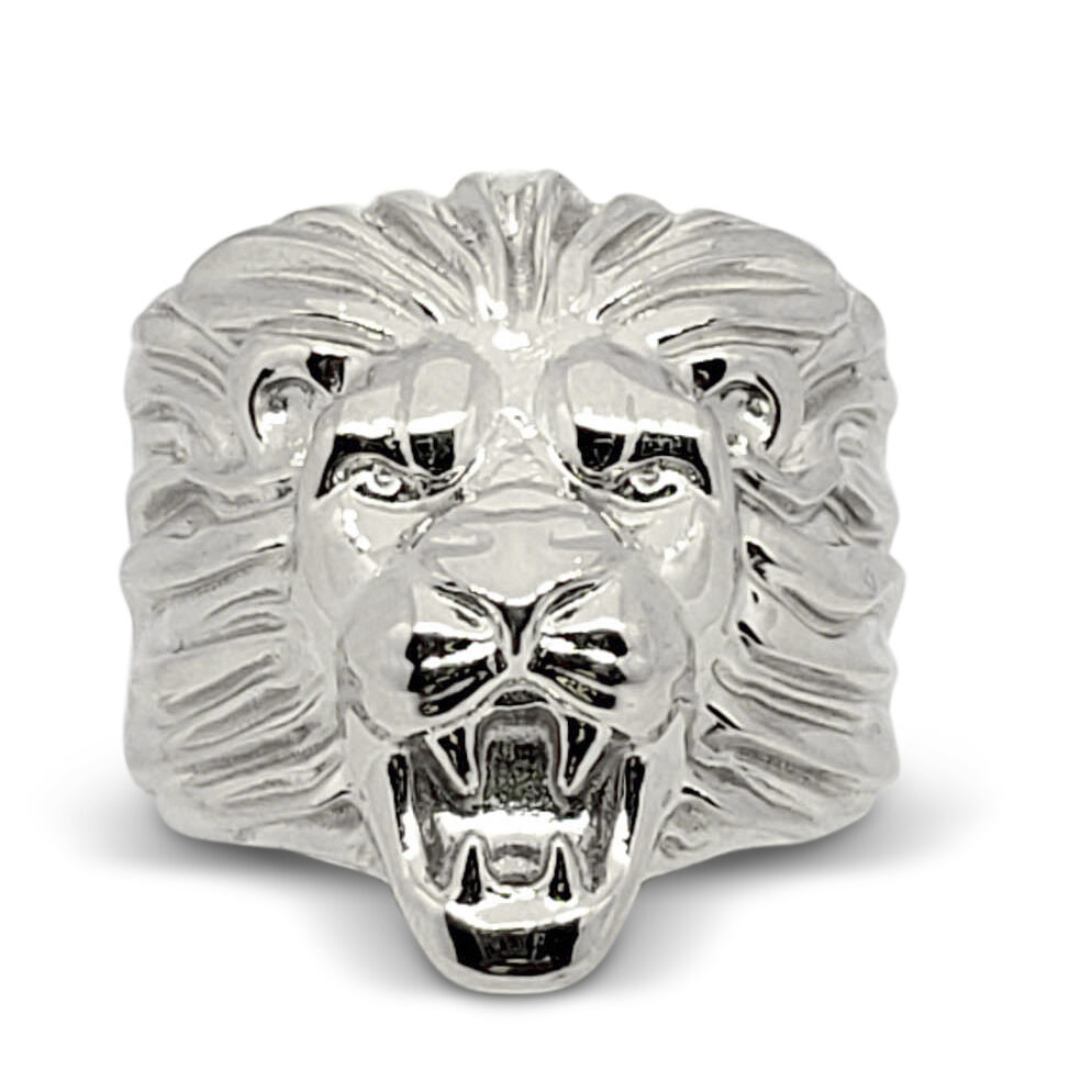 Solid 18K White Gold Mens Lion Ring XXL Heavy Size 5 - 15