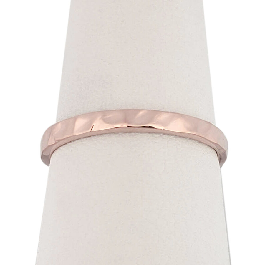 Solid 14K Rose Gold Hammered Ring, 2mm, Sizes 1 - 12 Midi Faceted Stack Band