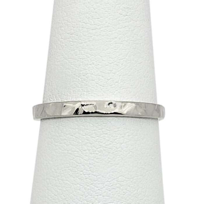 Solid 14K White Gold Hammered Ring 2mm Sizes 1 - 12 Midi Faceted Stack Band