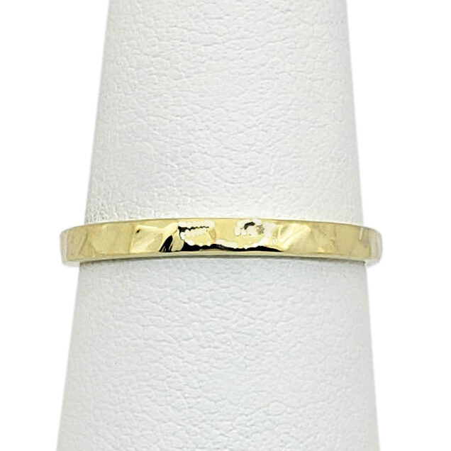 Solid 14K Yellow Gold Hammered Ring 2mm Sizes 1 - 12 Midi Faceted Stack Band