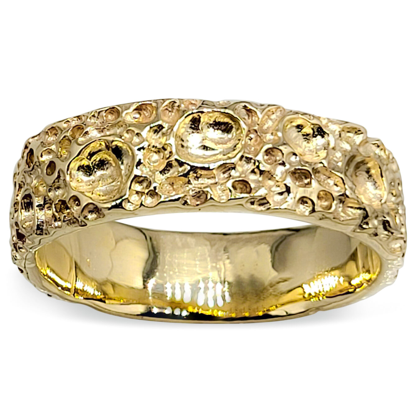 18K Yellow Gold Moon Surface Ring, Gold Moon Crater Ring, 6mm Gold Wedding Band