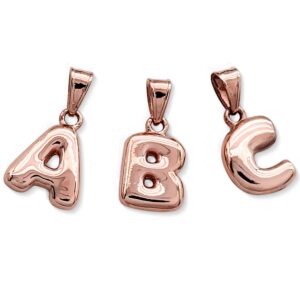 Real 14K Rose Gold Bubble Letter Pendant All Letters & Numbers, Gold Initial Pendant