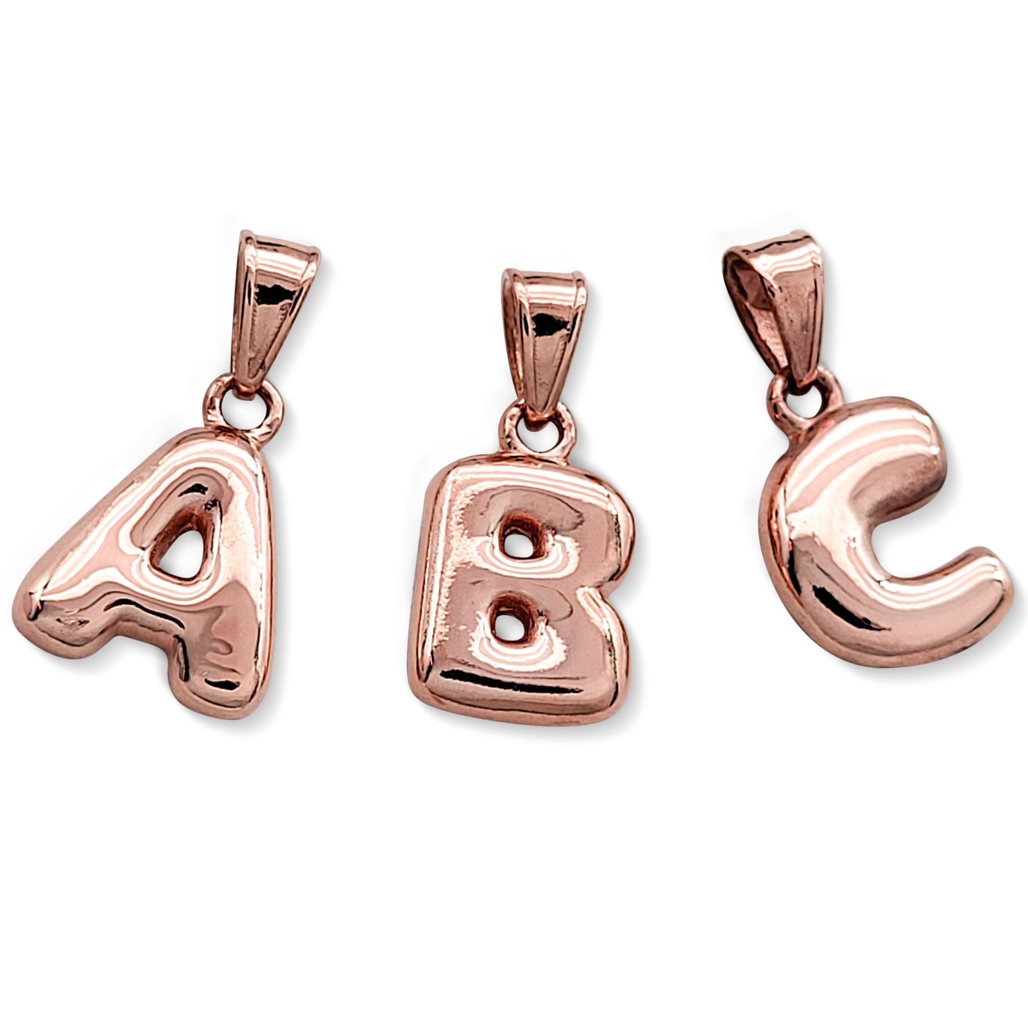 Real 18K Rose Gold Bubble Letter Pendant All Letters & Numbers, Gold Initial Pendant