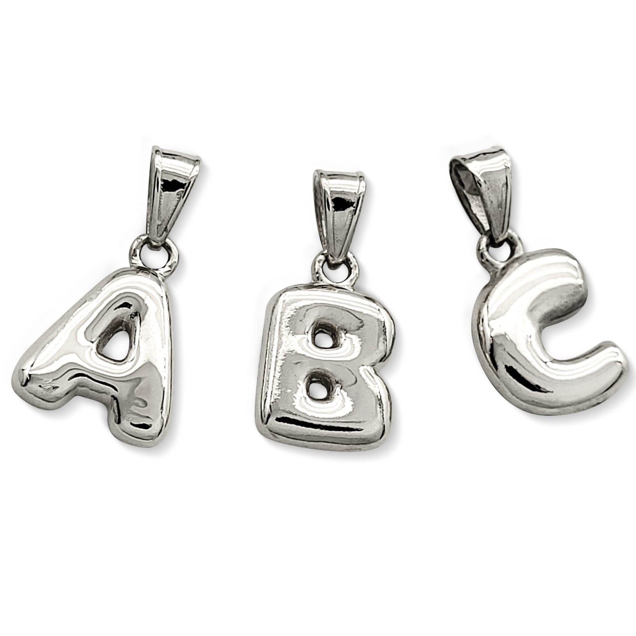 Real 18K White Gold Bubble Letter Pendant All Letters & Numbers, Gold Initial Pendant