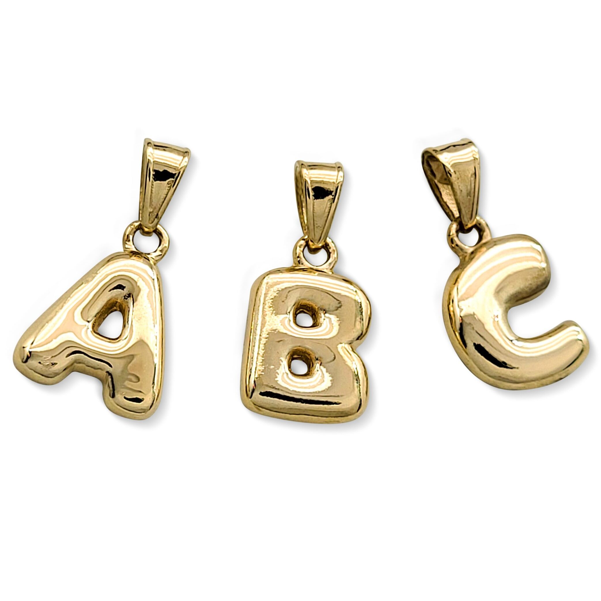 Real 18K Yellow Gold Bubble Letter Pendant All Letters & Numbers, Gold Initial Pendant