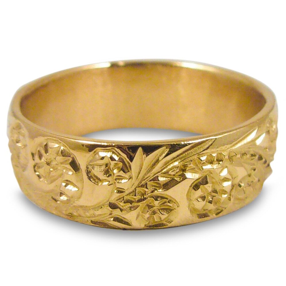 Solid 18K Women's Yellow Gold Hawaiian Scroll Ring, Gold Hawaiian Jewelry 6mm Size 3 - 12