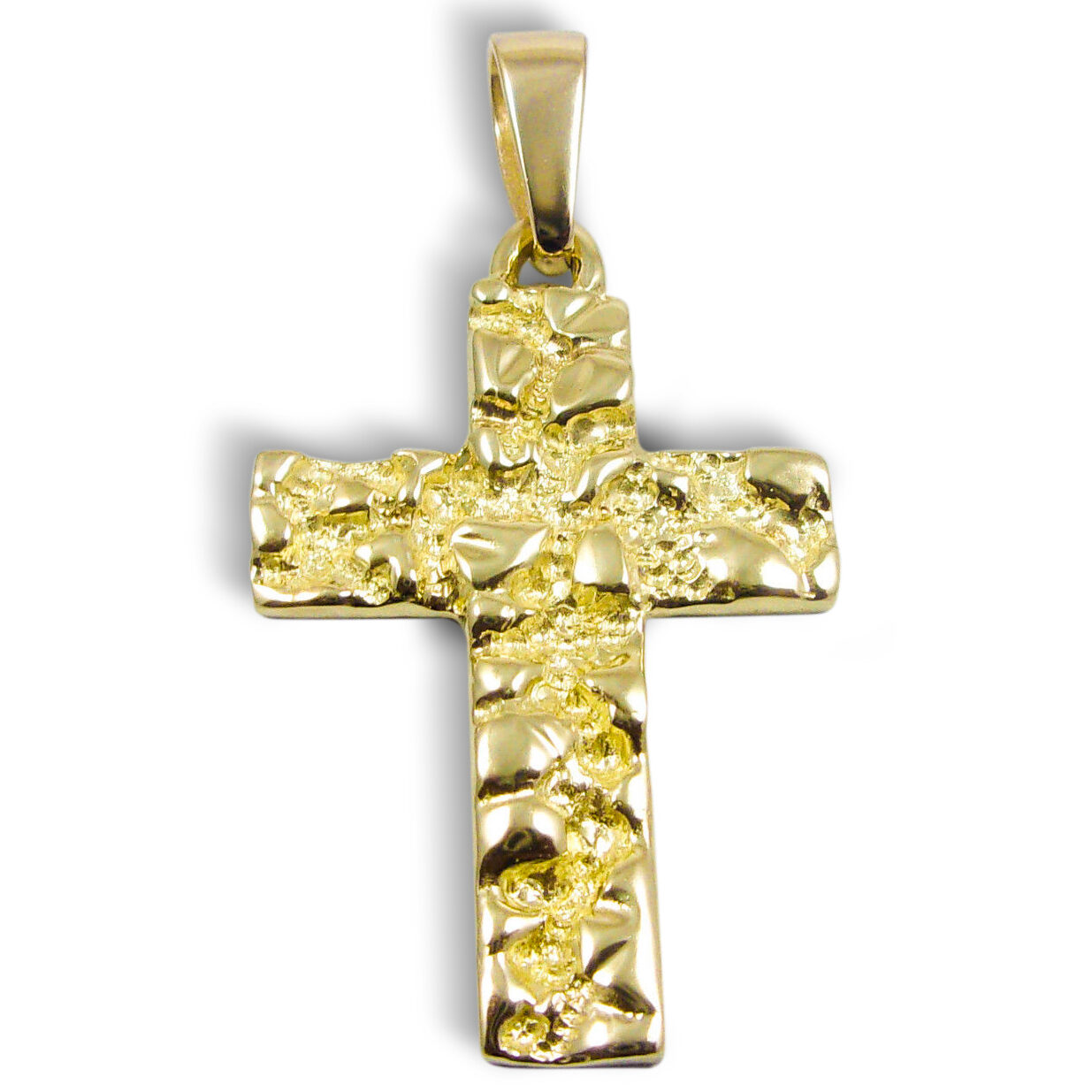 Solid 10K Yellow Gold Mens Nugget Cross Mens Gold Cross Pendant, 4.0 grams 1.2"
