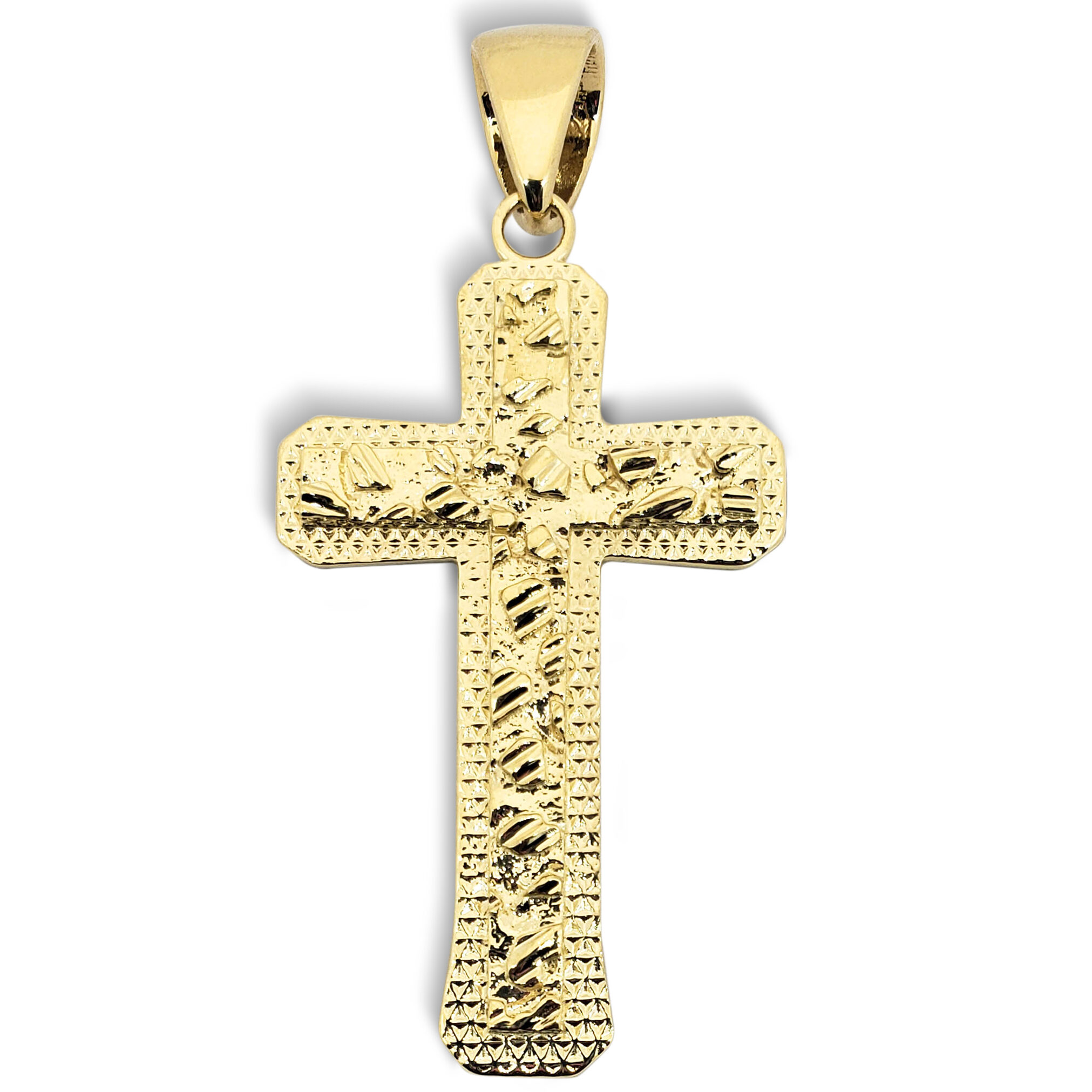 Solid 14K Yellow Gold Nugget Cross, Mens Gold Cross Pendant Large 2.5 inch
