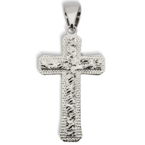 Solid 18K White Gold Nugget Cross, Mens Gold Cross Pendant Large 8.5g 2.5 inch