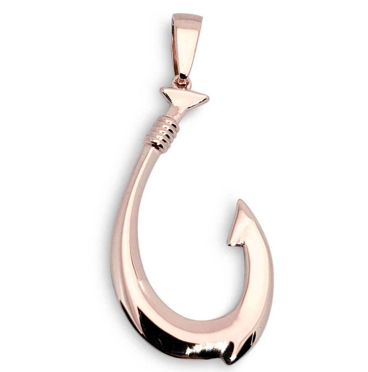 Solid 18K Rose Gold Fish Hook Pendant, 1.75 Inch, Hawaiian Fish Hook Jewelry, Hawaiian Makau, Hei Matau, Polynesian Pendant