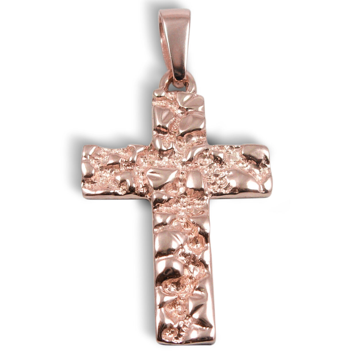 Solid 18K Rose Gold Cross Rose Gold Mens Nugget Cross Pendant, 5.1 grams, 1.2"
