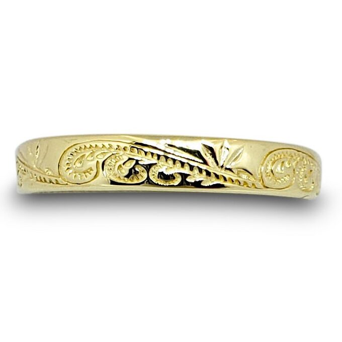 Solid 14K Women's Yellow Gold Hawaiian Scroll Ring, Gold Hawaiian Jewelry 4mm Size 3 - 12