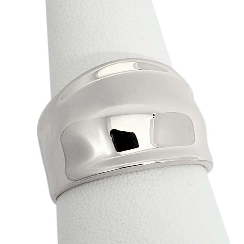 Solid 10K White Gold Cigar Ring, Gold Dome Ring 13mm Sizes 5 - 12