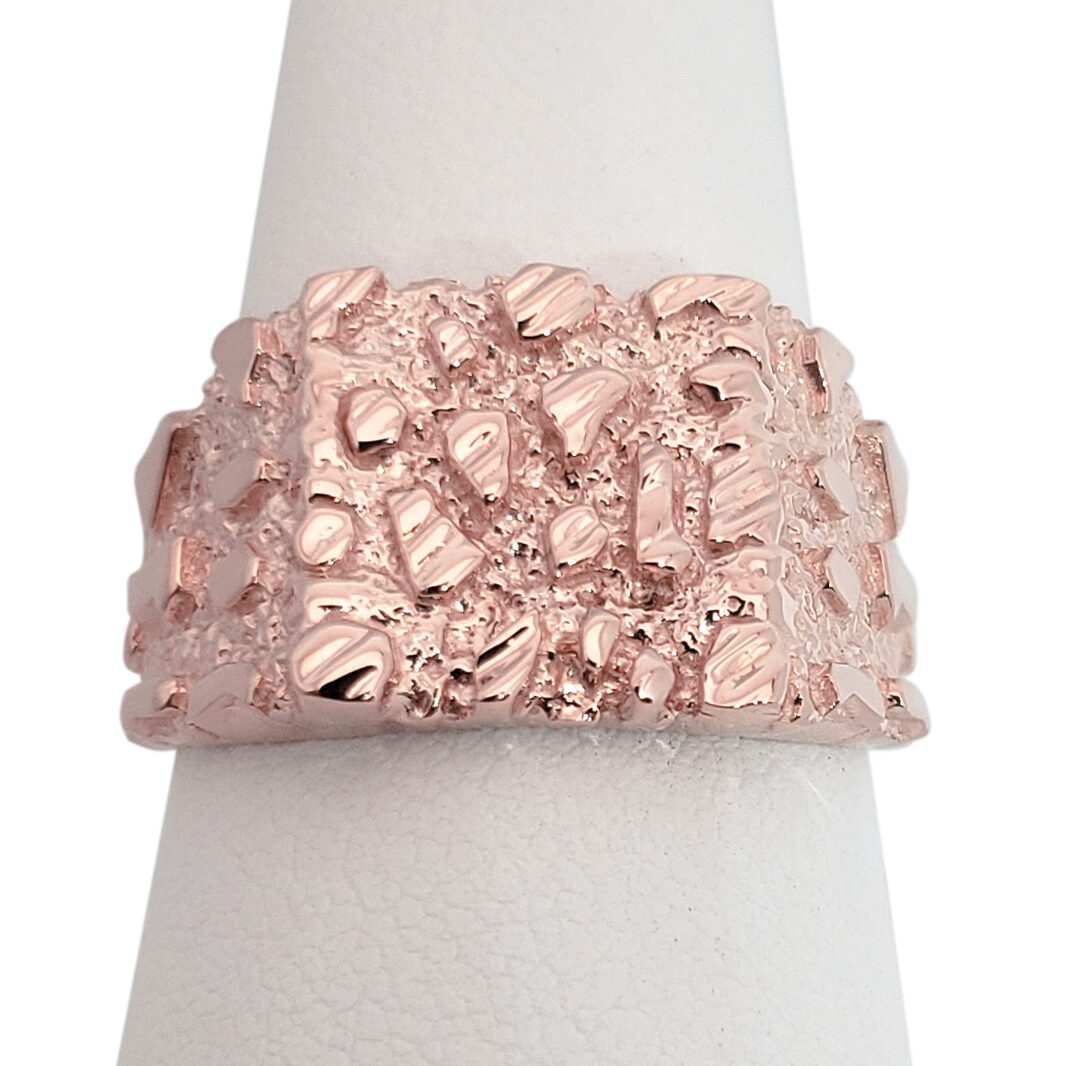 Solid 18K Rose Gold Large Diamond Cut Mens Nugget Ring, Size 5 - 15