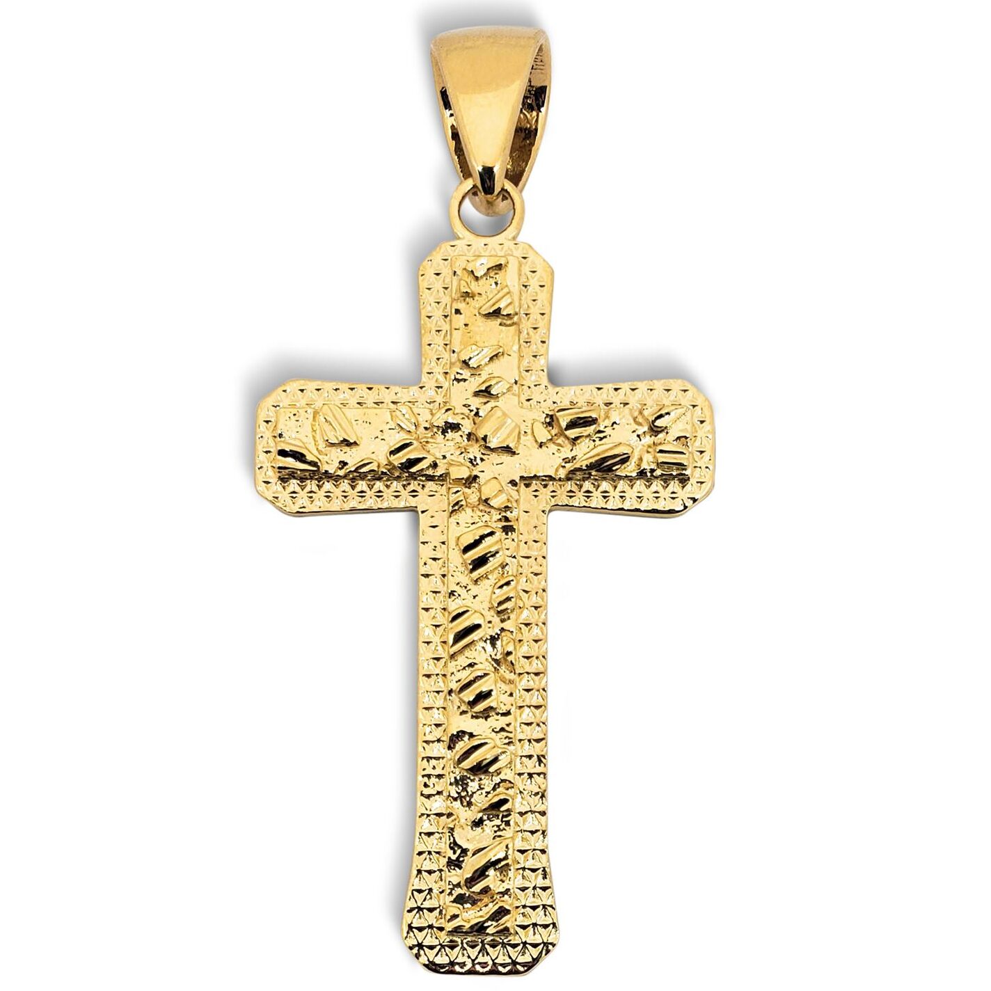 Solid 18K Yellow Gold Nugget Cross Mens Gold Cross Pendant Large 9.0g 2.5"