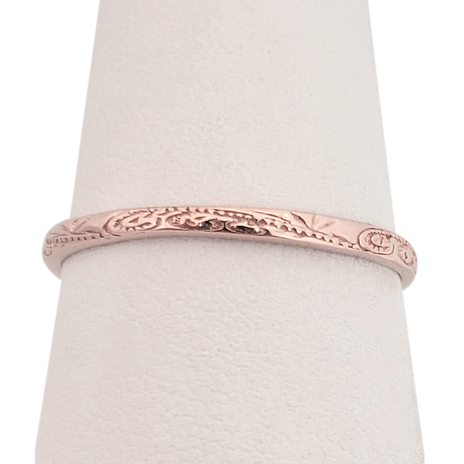 Solid 18K Women's Rose Gold Ring Engraved Hawaiian Scroll Ring 2mm, Midi