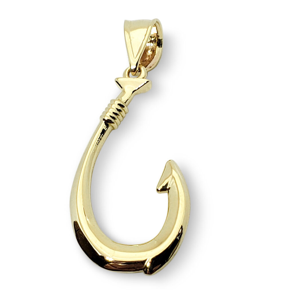 Solid 14K Yellow Gold Fish Hook Pendant, 1.1 Inch, Hawaiian Fish Hook Jewelry, Hawaiian Makau, Hei Matau, Polynesian Pendant