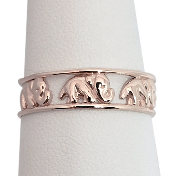 Solid 18K Rose Gold Elephant Ring 6mm  Size 3 - 12, Lucky