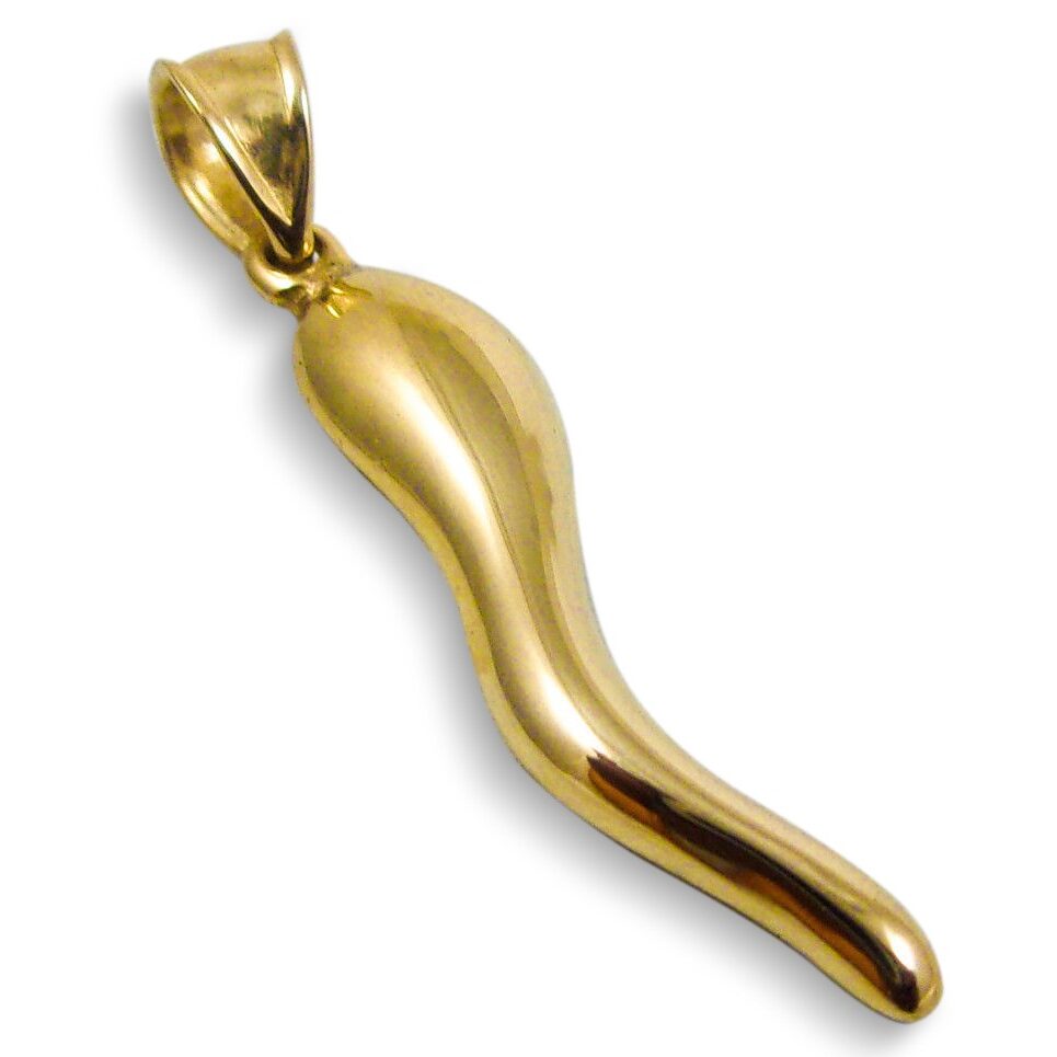 10K Yellow Gold Italian Horn Pendant Cornicello Italian Horn with Flat Back 1"