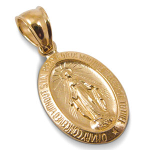 Solid 18K Yellow Gold Miraculous Medal Virgin Mary Pendant, 9/16", Catholic