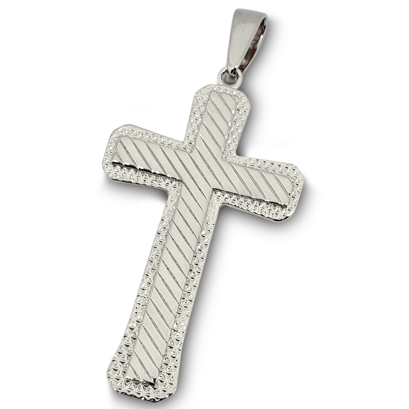 Solid 14K White Gold Diamond Cut Mens Cross Pendant, 3.5 grams, 1.5" long