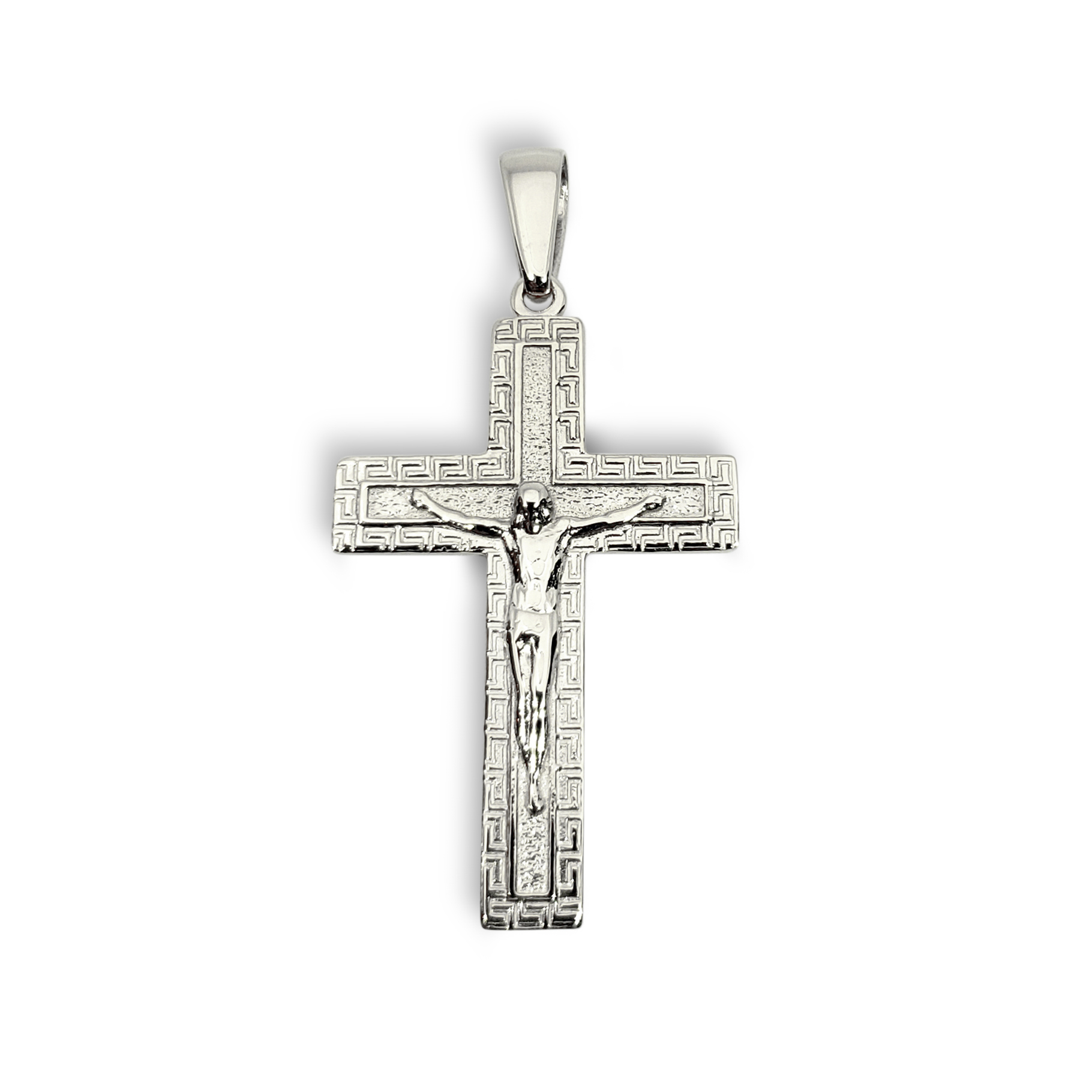 14K Solid White Gold Diamond Key Necklace