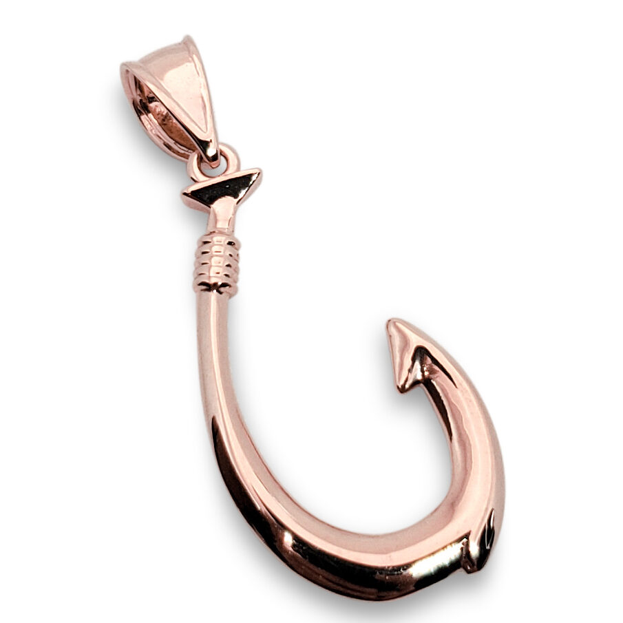 Solid 14K Rose Gold Fish Hook Pendant, 1.1 Inch, Hawaiian Fish Hook Jewelry, Hawaiian Makau, Hei Matau, Polynesian Pendant
