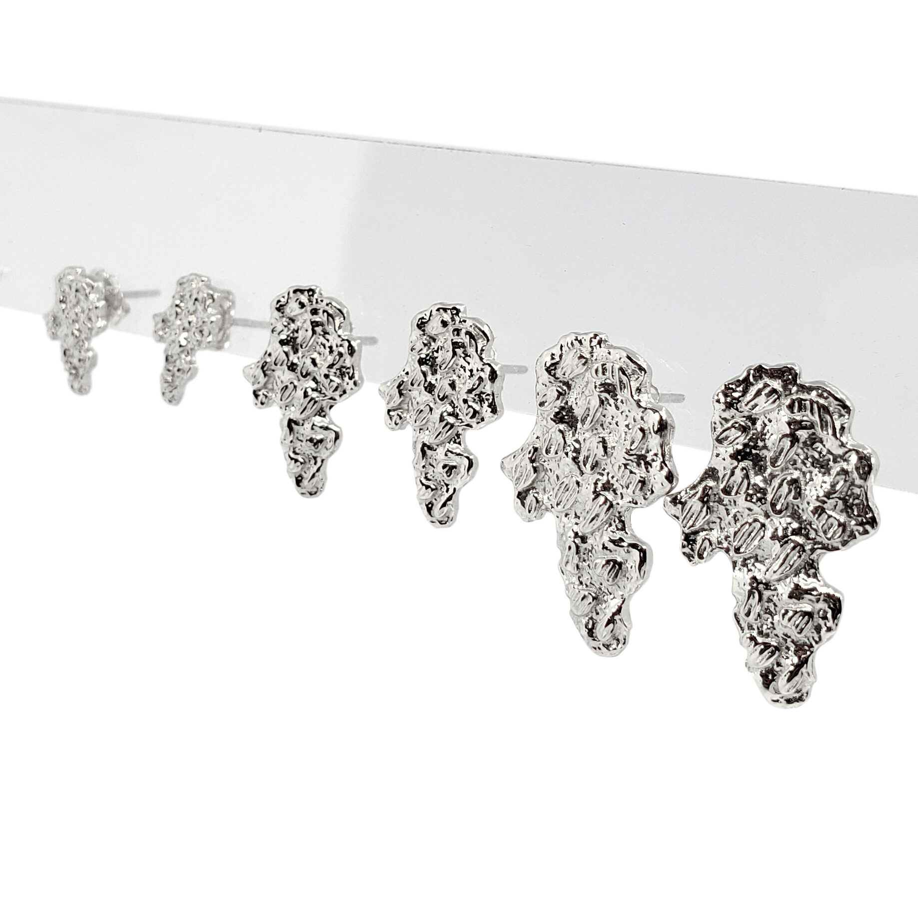 Solid 14K White Gold Mens Nugget Earrings, All Sizes (Small, Medium, Large)