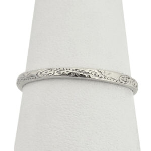 Solid 14K Women's White Gold Ring Engraved Hawaiian Scroll Ring 2mm, Midi
