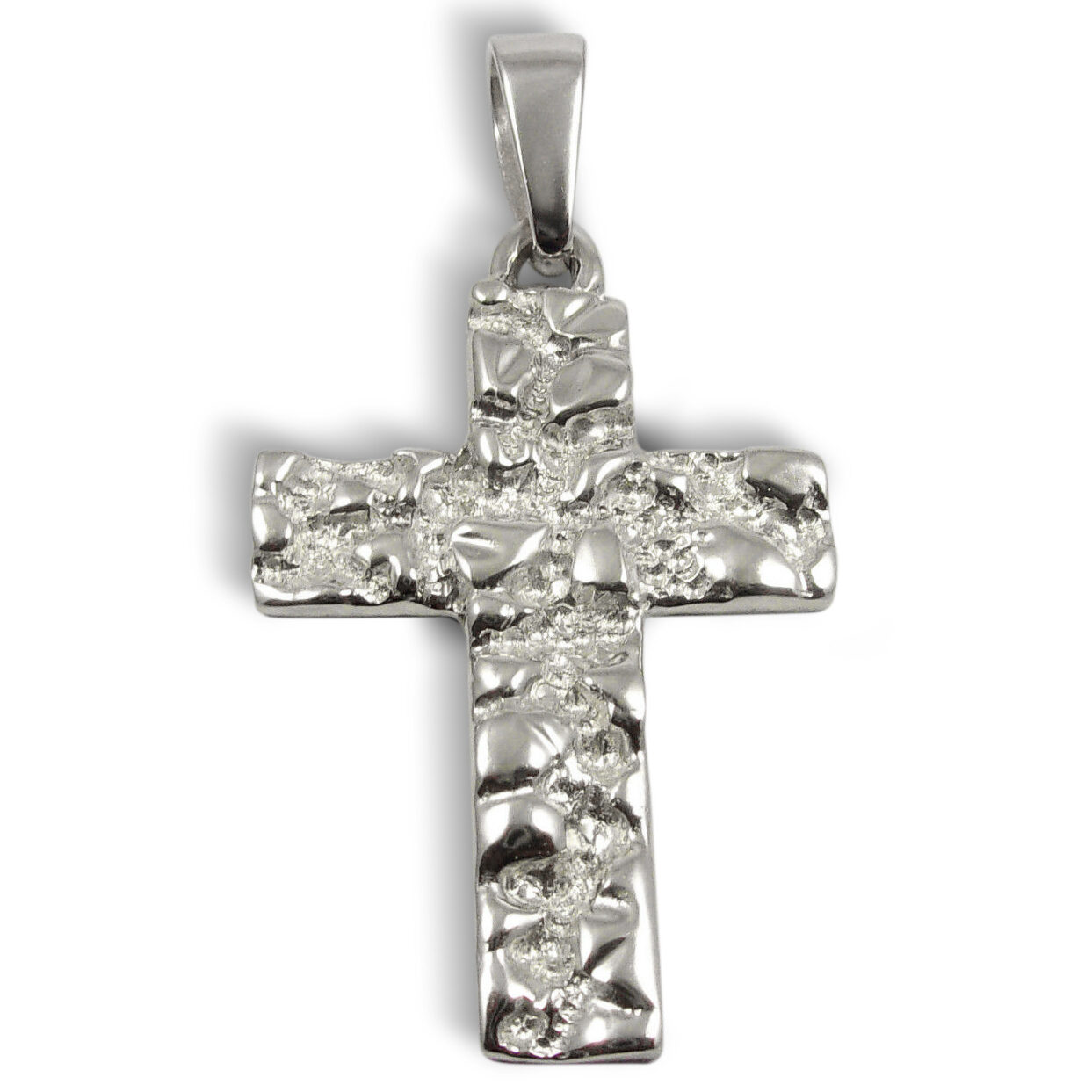 Solid 10K White Gold Mens Nugget Cross Mens Gold Cross Pendant, 3.8 grams 1.2"