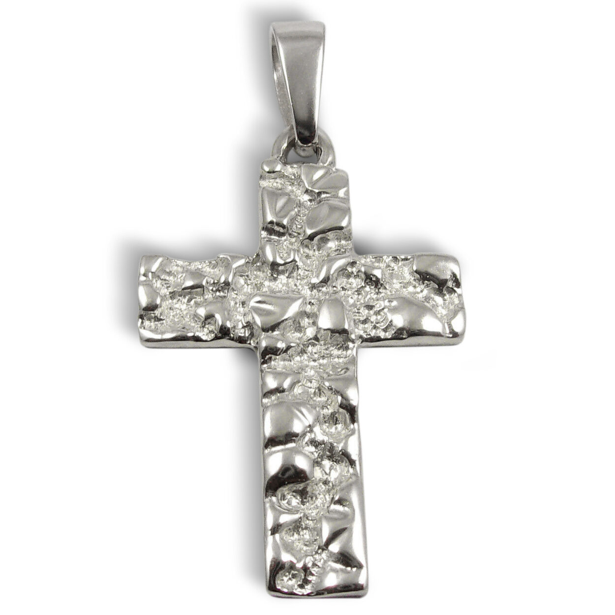 Solid 14K White Gold Mens Nugget Cross Mens Gold Cross Pendant, 4.2 grams 1.2"