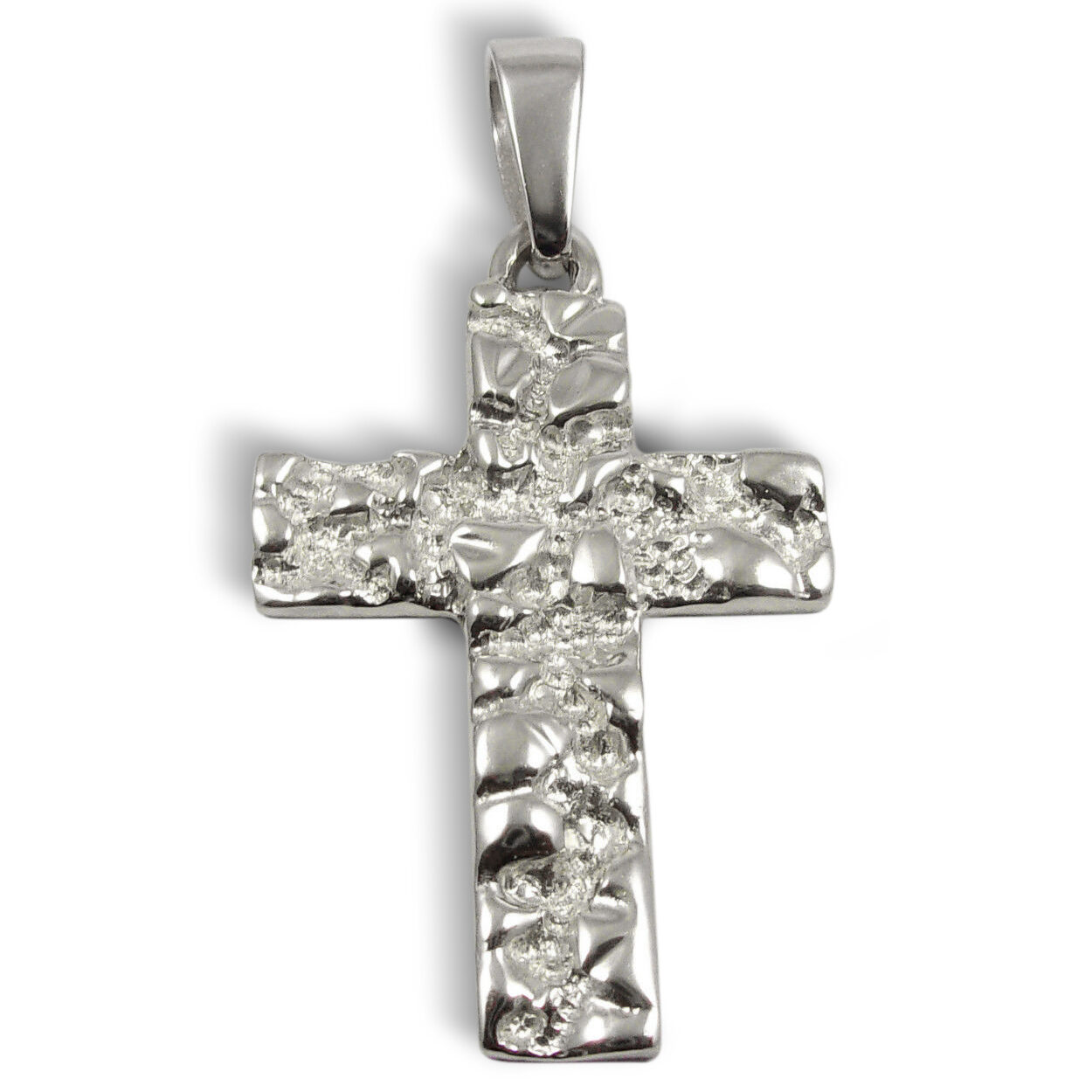 Solid 18K White Gold Mens Nugget Cross Mens Gold Cross Pendant, 4.9 grams 1.2"