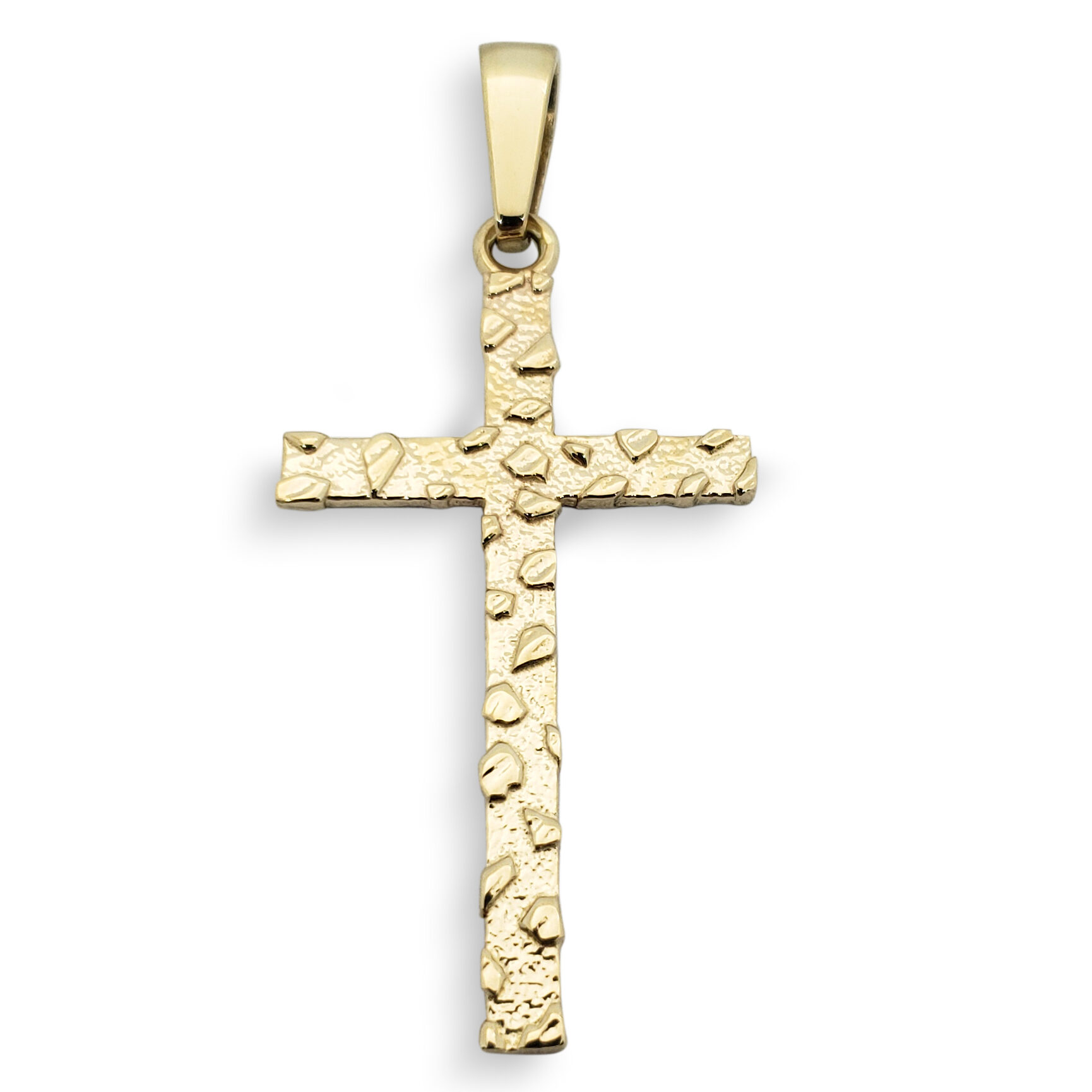 Solid 14K Yellow Gold Nugget Cross Mens Gold Cross Pendant, 3.1 grams, 2 inch