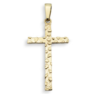 Solid 10K Yellow Gold Nugget Cross Mens Gold Cross Pendant, 2.7 grams, 2"