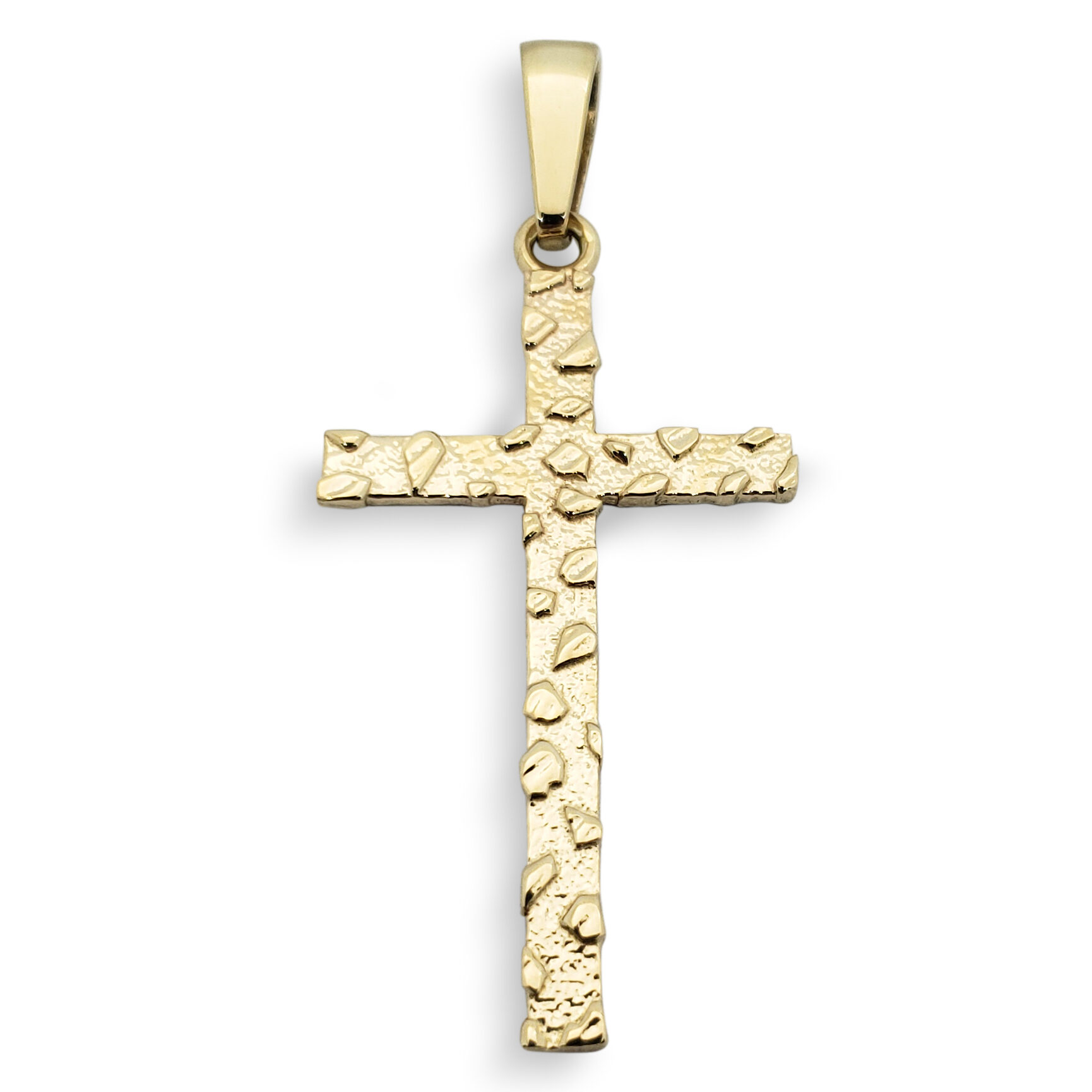 Solid 10K Yellow Gold Nugget Cross Mens Gold Cross Pendant, 2.7 grams, 2"