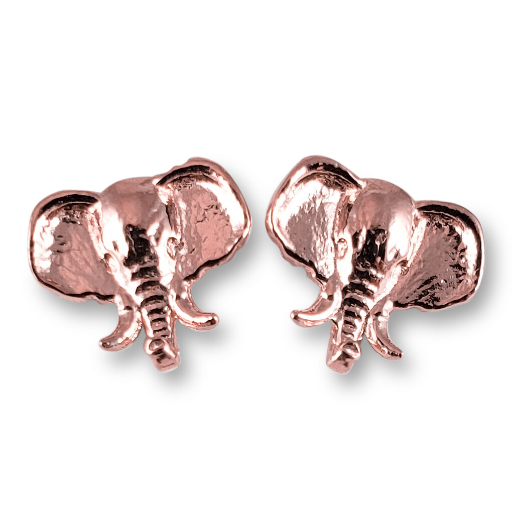 Solid 14K Rose Gold Earrings, Small Elephant Earrings 9mm Stud Earrings