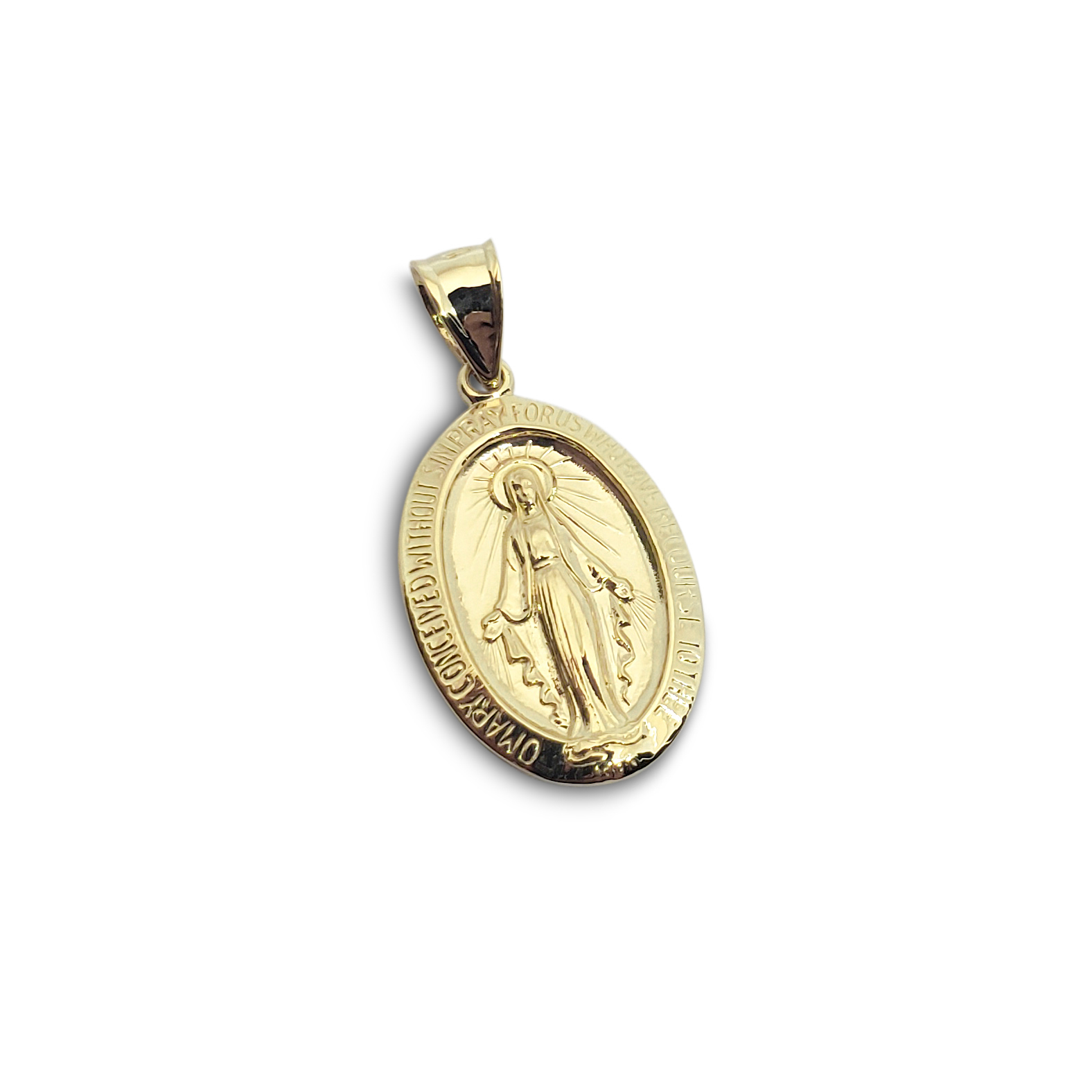 Certified 10k Gold Customized Blessed Virgin Mary Miraculous Pendant  Necklace with Your Name, 16