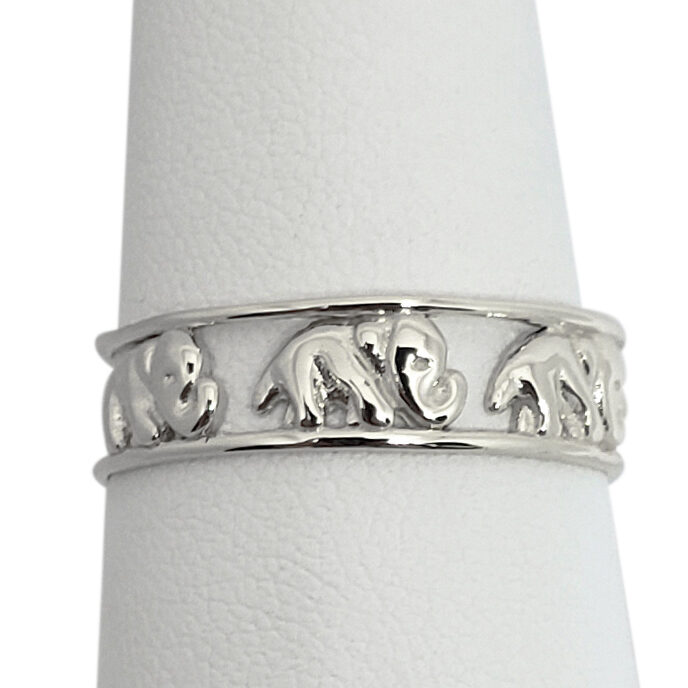 Solid 10K White Gold Elephant Ring 6mm  Size 3 - 12, Lucky