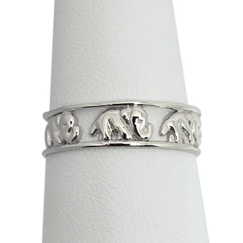 Solid 14K White Gold Elephant Ring 6mm  Size 3 - 12, Lucky